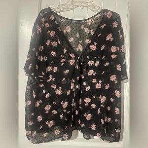 Floral Black Sheer Women's Top